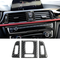 3Pcs Carbon Fiber Auto Central Control Air Conditioning Outlet Decorative Stickers Car Accessories For BMW 3 Series F30 3GT F34