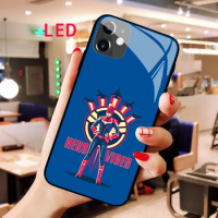 Captain Marvel Luminous Tempered Glass phone case For Apple iphone 13 14 Pro Max Puls Luxury Fashion RGB LED Backlight new cover