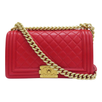 【二手名牌BRAND OFF】CHANEL 香奈兒 紅色 菱格紋 皮革 鍊帶 Boy 25 肩背包 A67086