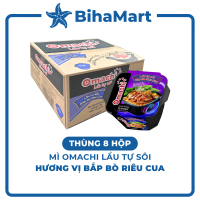 [THÙNG 8 HỘP] - MASAN - Mì lẩu tự sôi Omachi bắp bò riêu cua, Mì lẩu hộp tự sôi hương vị bắp bò riêu