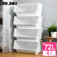 【Mr.Box】斜口上掀式可堆疊加厚收納箱72L-4入-附輪