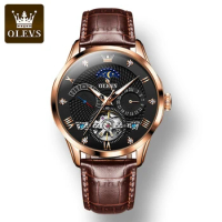 OLEVS 6652 Mechanical Fashion Watch Gift Genuine Leather Watchband Round-dial Wristwatch