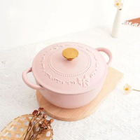 Household Noodles Small Round Pot Pink Non-stick Cast Iron Pot Induction Cooker Gas Dual-use Pots For Cooking