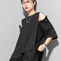 XITAO Asymmetrical Patchwork Zipper T-shirts Loose Show Thin 2023 Summer New Casual Fashion Temperament All Match Top DMJ1179
