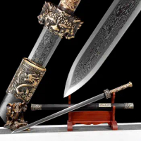 Handmade Battle Ready Chinese KUNGFU Real Dragon Sword Han Dynasty Jian Damascus Folded Steel WuShu/TaiChi Han Tang Saber Jian