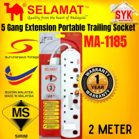COD SYK SELAMAT MA-1185 (Neon) 2 Meter 5 Gang Power Extension Plug Heavy Duty Extension Socket Exten