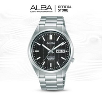 Alba Mechanical Jam Tangan Pria AL4327 / AL4327X1 Automatic Black Patterned Dial Stainless Strap Wat