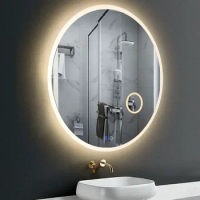 Cross border exclusive circular LED smart mirror makeup mirror wall mounted bathroom mirror touch ba