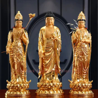 3P High grade XI FANG SAN SHENG golden brass Buddha statue Amitabha Guan yin PU SA Mahasthamaprapta HOME shrine protection Large