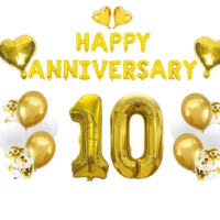 (SG Seller) 10th Wedding Anniversary, Happy Anniversary, Anniversary Balloons, 10 Balloon