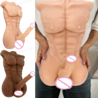 Silicone Male Black 3D Torso Long Penis Half-length Sex Doll with Big Dildo Sexy Toys Les Female Silicone Sex Doll Realistic