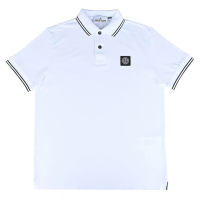 【Stone Island】Stone Island 品牌LOGO標籤棉質短袖POLO衫(男款/白x黑)