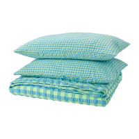 RÅGBLOMMA 被套附2個枕頭套, 淺綠色/淺藍色, 200x200/50x80 公分