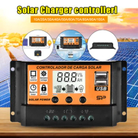 Solar Charge Controller Solar Panel Controller 12V/24V Adjustable LCD Display Solar Panel Battery Regulator With USB Port