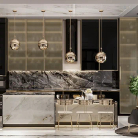 2023 new design modern high gloss black gold glass doors luxury kitchen cabinet st