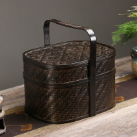 復古竹籃手工竹編食盒收納盒禮盒茶具收納仿古糕點籃中式古風提籃