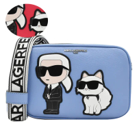 【KARL LAGERFELD 卡爾】卡爾老佛爺人像貓咪雙拉鍊相機包斜背包
