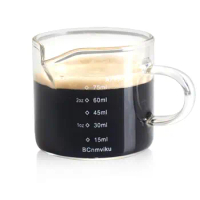 Espresso Glass Measuring Cup Triple Pitcher Milk Cup 75ML Espresso Cups with Handle Espresso Shot Glass with V-Shaped Mouth Clea