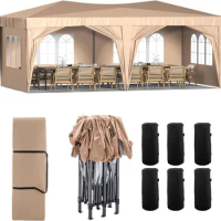 10 x 20 Pop Up Canopy Tent with 6 Sidewalls Portable Party Canopy with 6 Weight Bag Outdoor Easy Up Canopy for Wedding Backyard