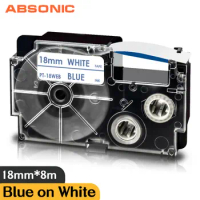 Blue on White Labeling Tape Compatible Casio Label Printer XR-18WEB 18mm*8m Label Ribbon for Casio KL-750 KL-8100 8800 Labeler