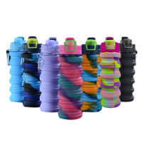 Portable Large Capacity Collapsible Silicone Water Bottle with Lid Solid Color/Camouflage Foldable Kettle for Travel 7 Colors