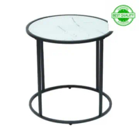 Meja Kecil Bulat Coffee Table Standing Besi Tinggi 50cm_Alas Putih (Best Quality)