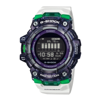 CASIO卡西歐 G-SHOCK 藍牙 半透明 運動手錶-黑白x綠 GBD-100SM-1A7_49.3mm