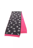 Chanel Pre-Loved Chanel coco mark Scarf cashmere elastane black white Pink purple