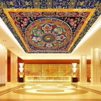 藏式天花板墻紙吊頂壁紙花紋民族風客廳酒店唐卡寺廟佛堂背景壁畫
