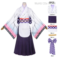 Anime Kochou Shinobu Cosplay Costume Maid Uniforms Cosplay Kimono Costumes Kochou Shinobu Halloween Carnival Uniforms wig