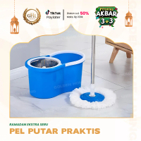 GHL - Alat Pel Lantai Dengan Ember Pel Putar Praktis Kain Pel Spin Mop Alat Pembersih Lantai Gagang 