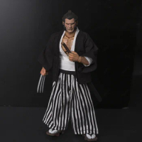 1/12 Scale Japanese Ronin Samurai Striped Kimono Coat Pants Vest Clothing Set for 6in Action Figure Toy
