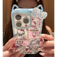 Sarung Telefon iPhone, Bingkai Biru, Corak Sisi Kt Cat, Reka Bentuk Telinga Kucing 3D, Ikatan bentuk