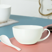 早餐杯可微波景德鎮白色骨瓷早餐碗帶手柄麥片碗一人食餐具碗勺套
