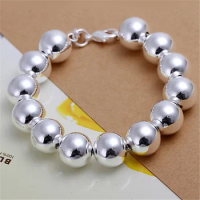 925 Sterling Silver 21CM 14MM Beaded Chain Bangle Bracelet For Woman Man Fashion Glamour Party Jewelry Gift