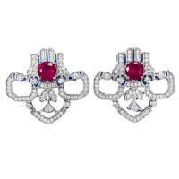 Bao2023 New S925 Sterling Silver 1 Carat European and American Vintage Ruby Earrings for Women's Fashion Versatile