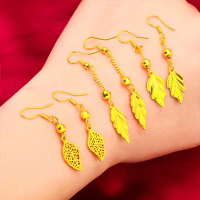 2023 New Women's Hook Earrings, Vietnamese Sand Gold Leaf Earrings, Wholesale Hook Earrings