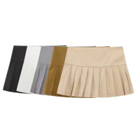 TRAF Skirt Women Versatile High Waist Mid Rise Short Skirts for Women Skort Ruched Mini Women's Skirts Vintage Woman Skirt