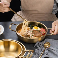 Stainless Steel Seafood Rice Pot Home Cooking Pans Instant Noodle Pot Dry Pot With Handle Anti-hot Gold Silver Pots Cookware