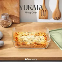 Dekoruma YUKATA Piring Oven Saji Kaca / Kaca Pirex / Piring Kaca Tahan Panas - 1400 ml dengan Tutup