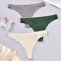 3pcWomen Thongs Ice Silk Panties Sexy Seamless Thongs Underwear T-back G-string Underpants Low-rise Briefs for Women Lady Tangas