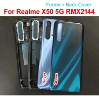 Best New Back Battery Cover Housing Lid For Realme X50 5G RMX2144 Glass Rear Case + Middle Frame with Volume Buttons Replacement