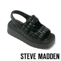 STEVE MADDEN-WESTERLY 格紋壓紋雙帶厚底涼鞋-黑色