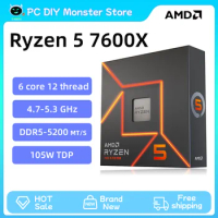 NEW AMD Ryzen 5 7600X R5 7600X 4.7 GHz 6-Core 12-Thread PCIE 5.0 105W CPU Processor 5NM L3=32M 100-000000593 LGA AM5 프로세서 Gaming