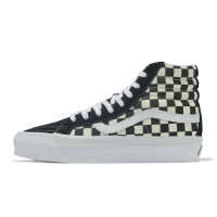 Vans 休閒鞋 Sk8-Hi Reissue 38 男鞋 黑米白 棋盤格 高筒 拼接 板鞋 VN000CR02BO