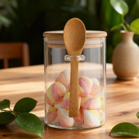 Glass Spice Jar Set With Spoon Storage Jar Kitchen Seasoning Salt Shaker Coffee Sugar Shaker