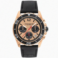 【COACH】COACH蔻馳男錶型號CH00063(玫瑰金色錶面玫瑰金錶殼深黑色真皮皮革錶帶款)