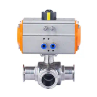O.D 63mm Stainless Steel 304 316 Pneumatic Sanitary Three-way Clamp Type Ball Valve Quick-loading T Type L Type 3 Way Ball Valve
