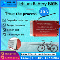 YUNHUI STAR BMS 13S 48V 15A 20A 18650 Li-ion Lithium Battery Pack Protection Board BMS Commm Port For E-bike Battery Pack