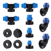 IBC Water Tank Pipe Joint Outlet 20/25/32mm Elbow Straight Tee Reducing Connector Inlet S60mm Thread Garden Irrigation Adapter